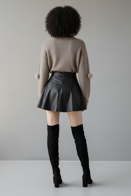 Jupe Cuir Noire Plissée Chic