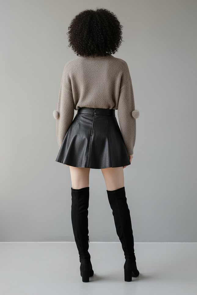 Jupe Cuir Noire Plissée Chic