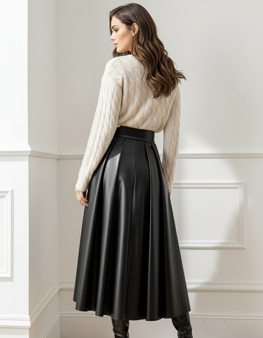 Jupe Cuir Noire Plissée Élégante