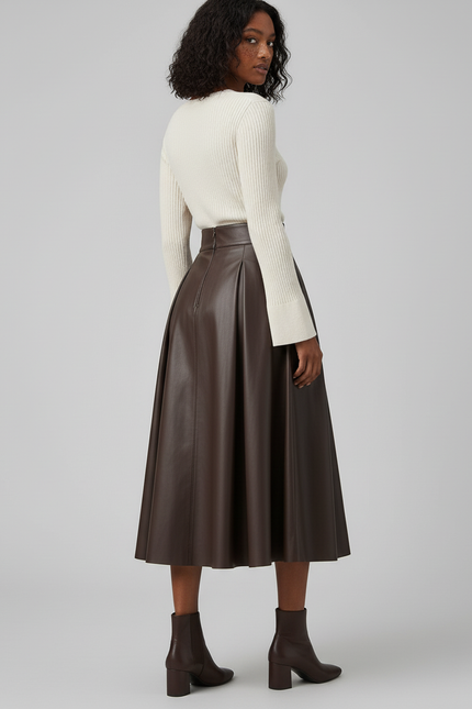 Jupe Plissée Simili Cuir Grande Taille