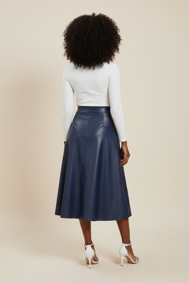 Jupe Simili Cuir Bleu Marine