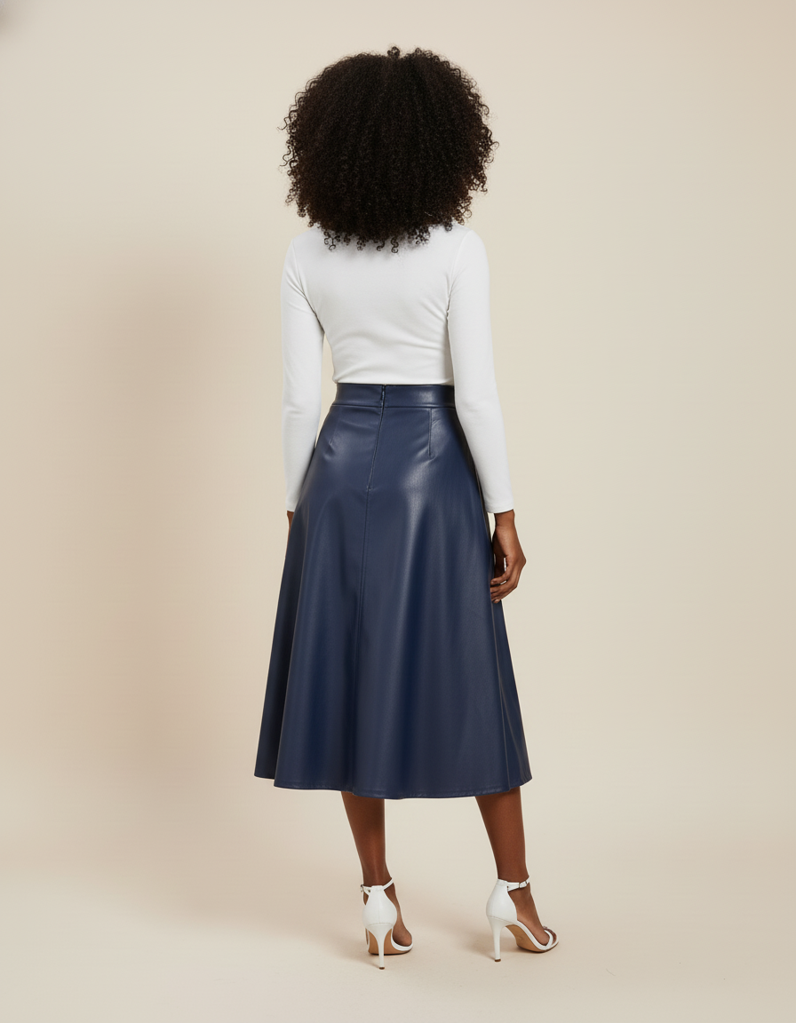 Jupe Simili Cuir Bleu Marine