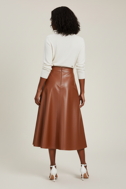 Jupe Cuir Marron Évasée Chic Bohème