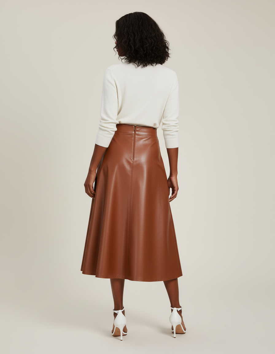 Jupe Cuir Marron Évasée Chic Bohème