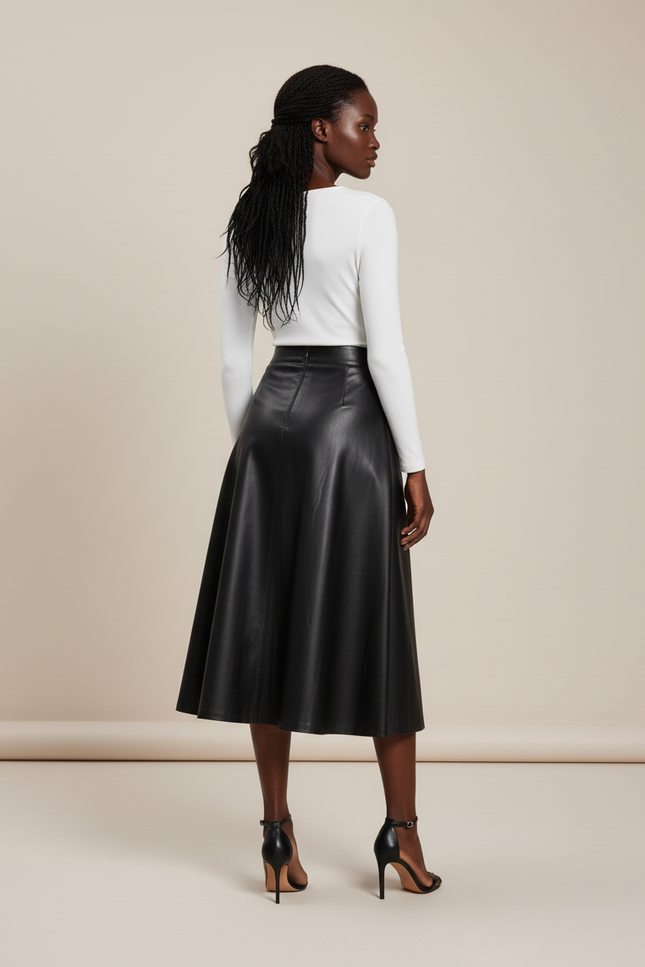 Jupe Cuir Noire Évasée Chic