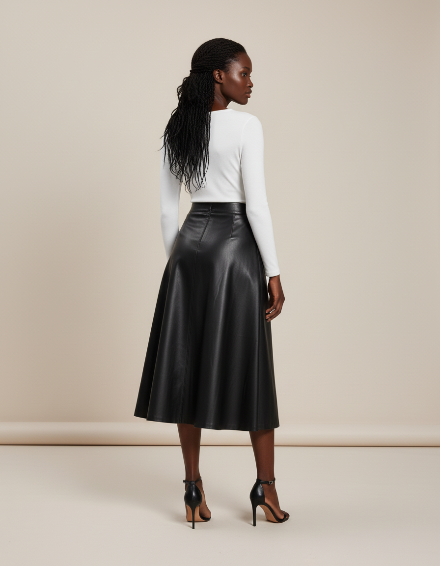 Jupe Cuir Noire Évasée Chic