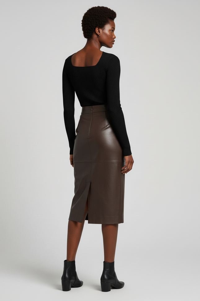 Jupe Crayon Cuir Marron