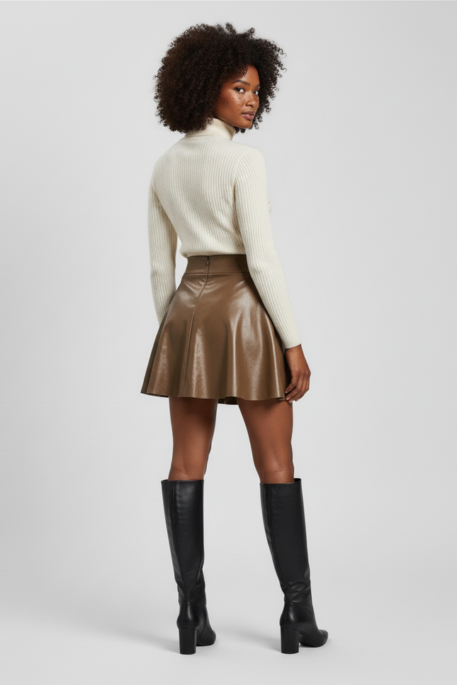 Jupe Cuir Marron Plissée Vintage