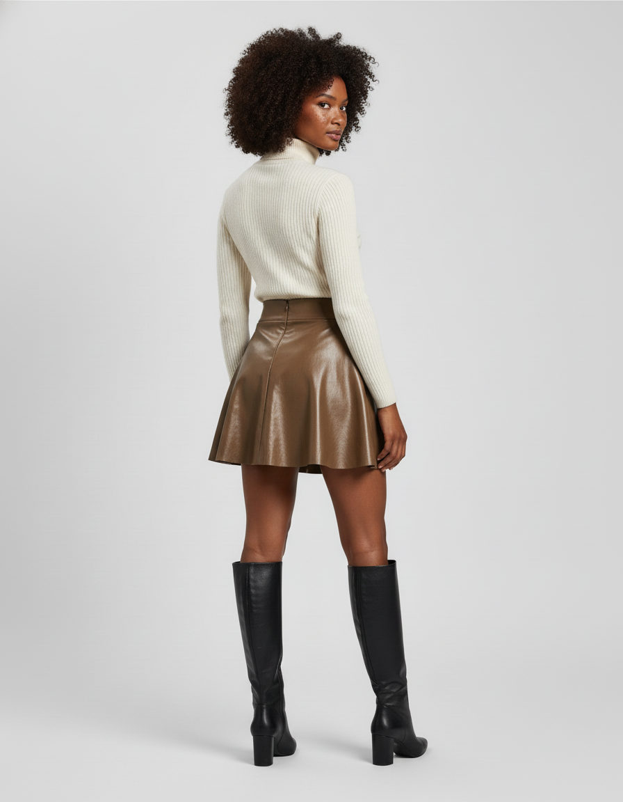 Jupe Cuir Marron Plissée Vintage