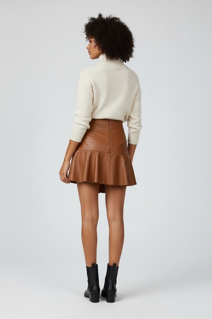 Jupe Short Simili Cuir Marron