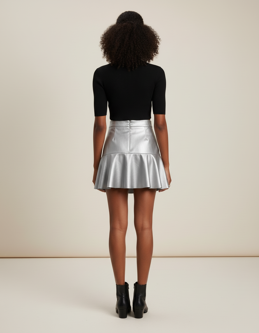 Jupe Simili Cuir Argent