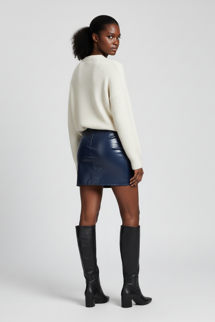 Jupe Simili Cuir Bleu Canard