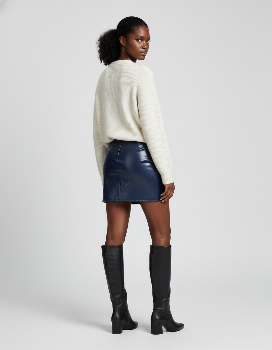 Jupe Simili Cuir Bleu Canard