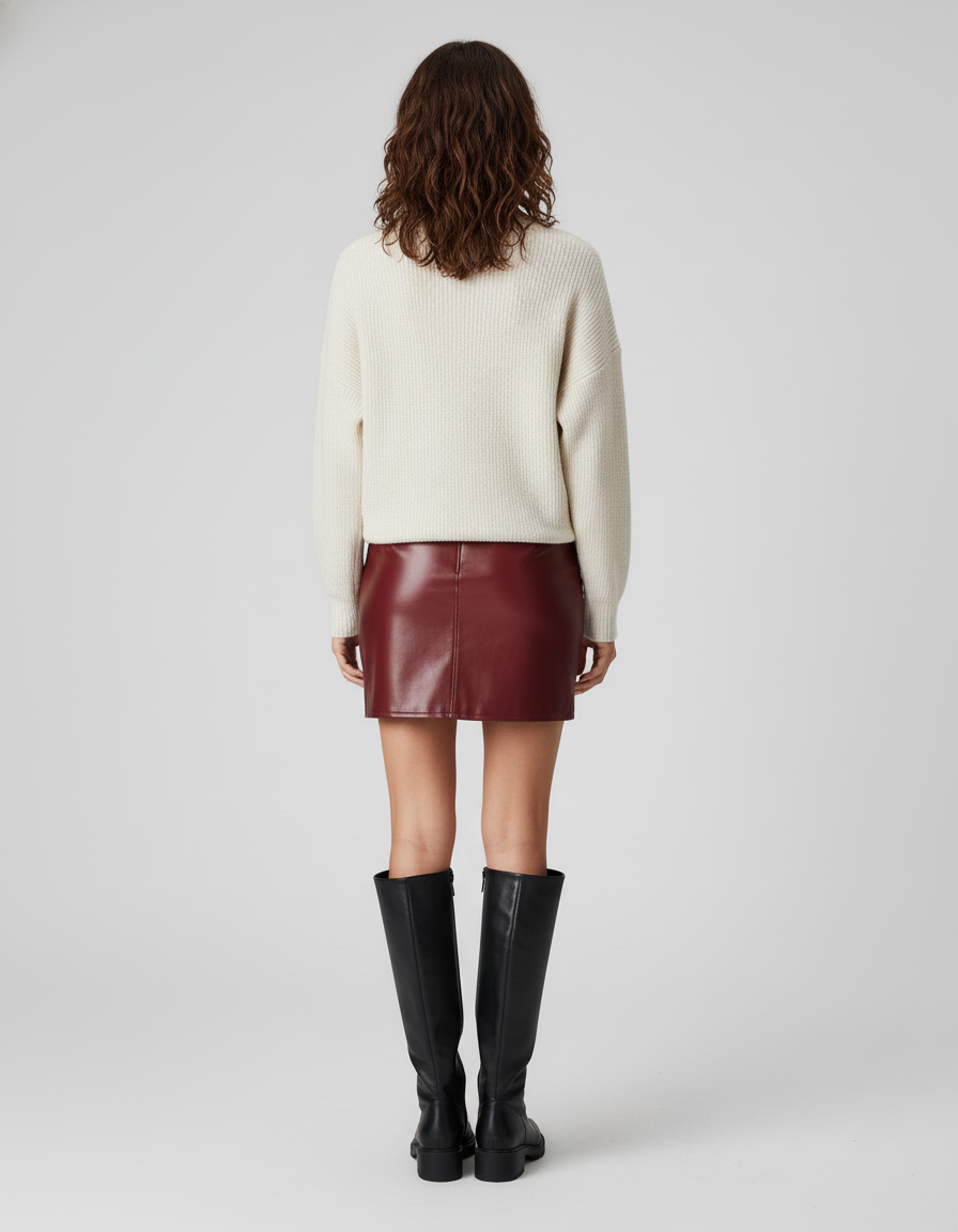 Jupe Cuir Mini Bordeaux Chic
