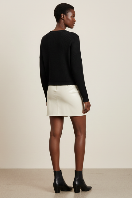 Jupe Cuir Crème Fendue Chic