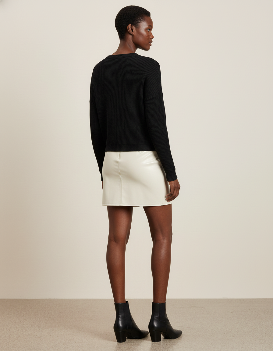 Jupe Cuir Crème Fendue Chic