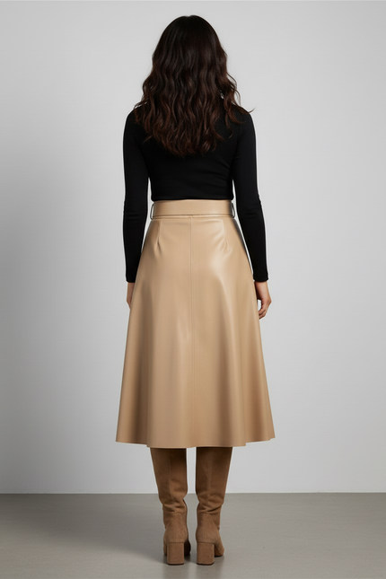 Jupe Longue Simili Cuir Camel