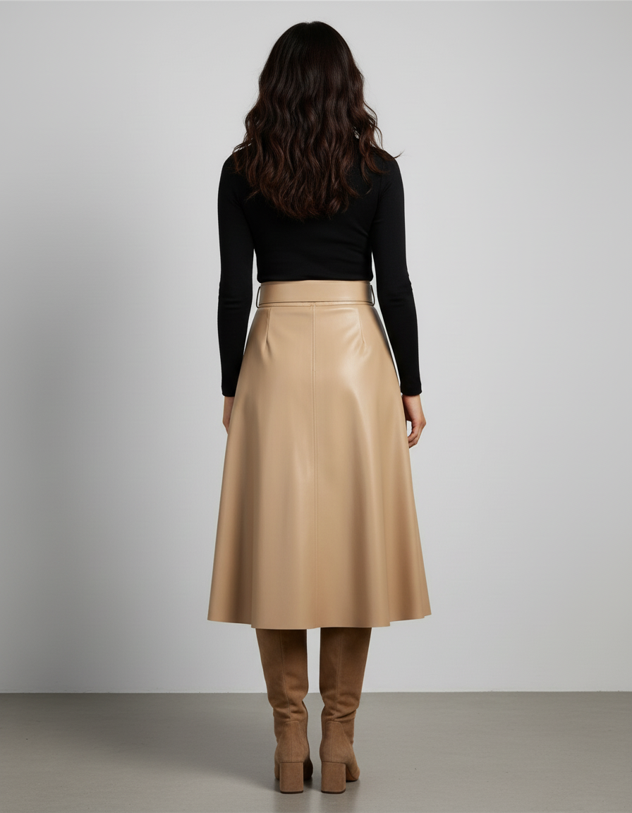 Jupe Longue Simili Cuir Camel