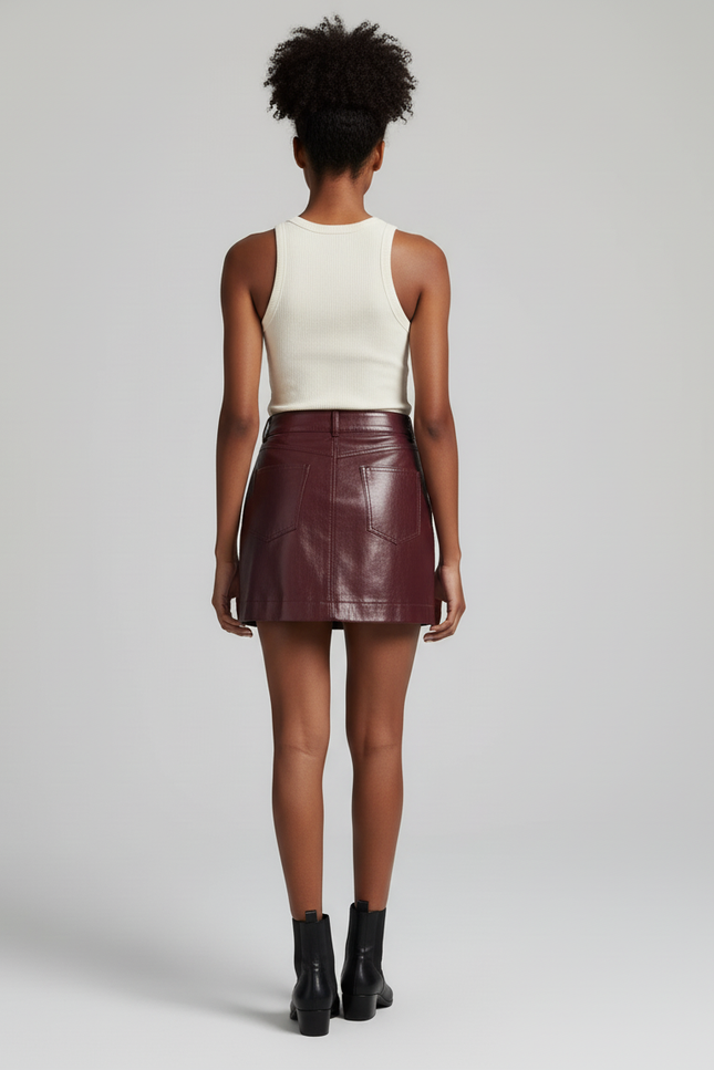 Jupe Simili Cuir Rouge Bordeaux
