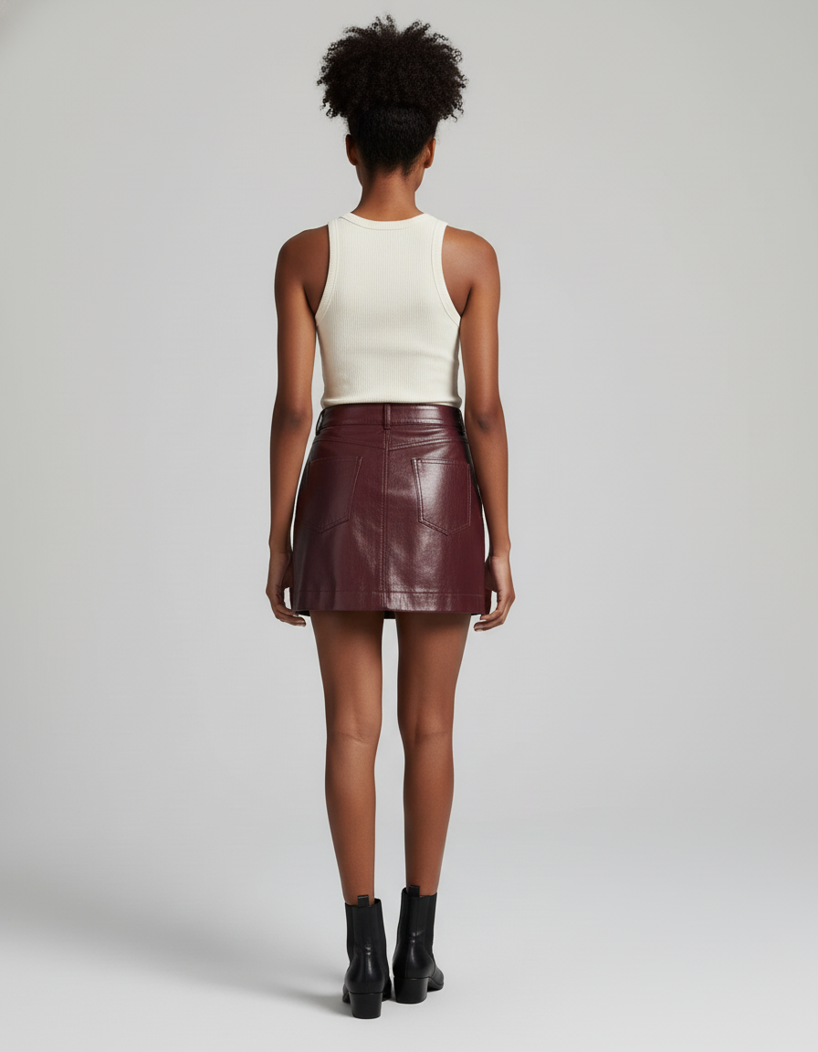 Jupe Simili Cuir Rouge Bordeaux