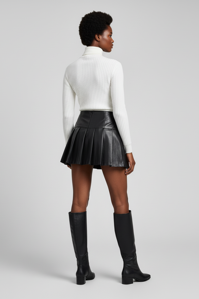 Jupe Plissée Noire Simili Cuir