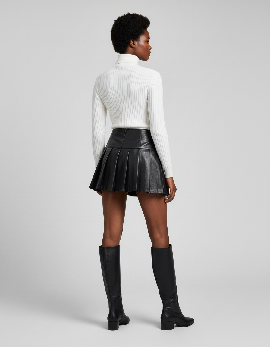 Jupe Plissée Noire Simili Cuir
