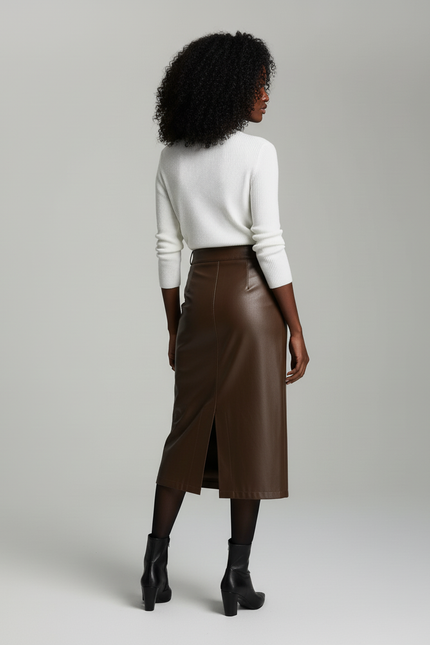 Jupe Crayon En Cuir Taille Haute