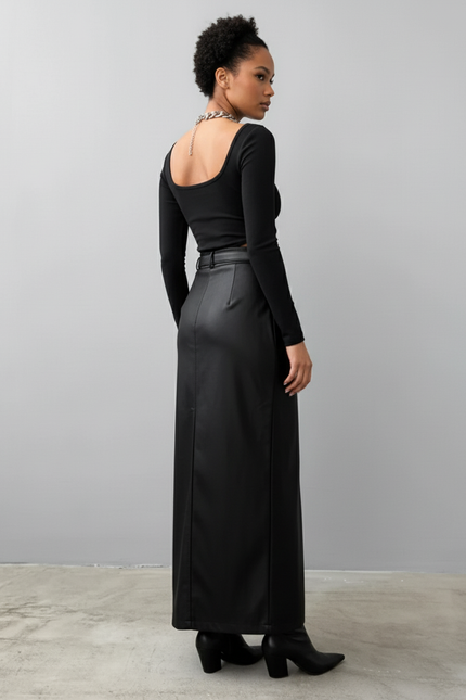 Jupe Simili Cuir Fendue