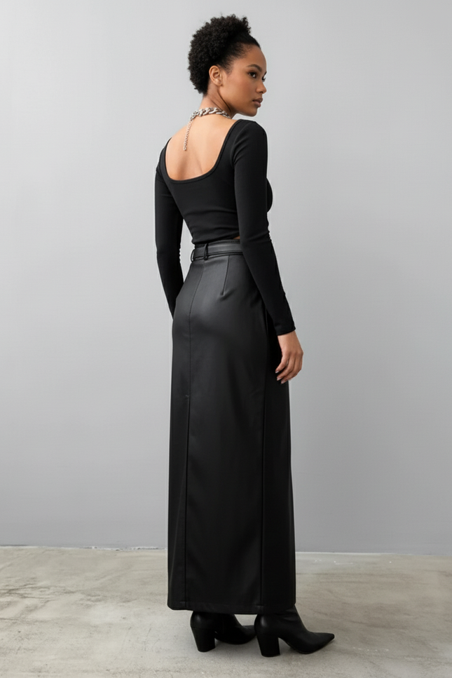 Jupe Simili Cuir Fendue