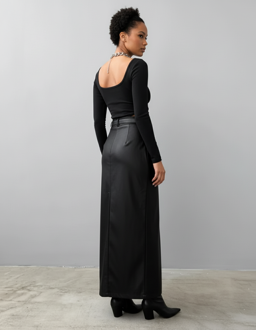 Jupe Simili Cuir Fendue