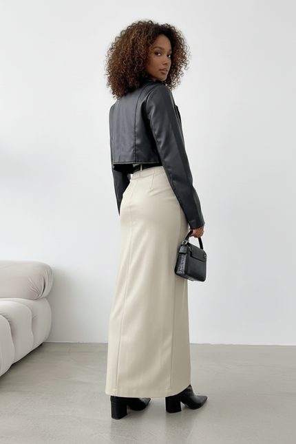 Jupe Simili Cuir Beige