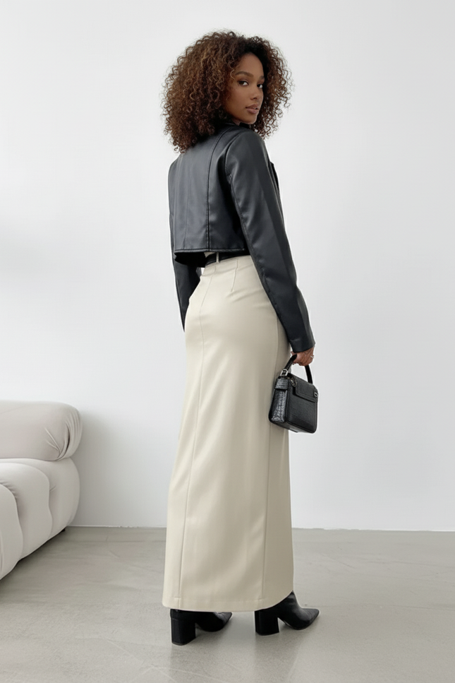 Jupe Simili Cuir Beige