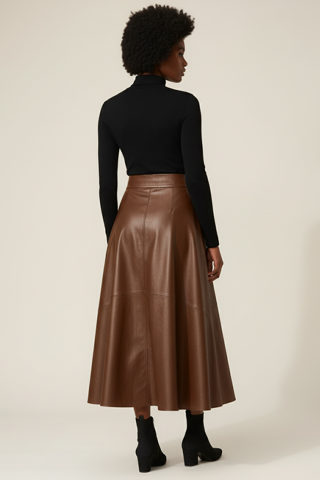Jupe Longue Cuir Marron