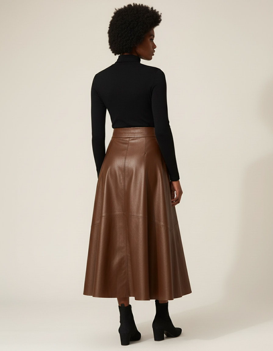 Jupe Longue Cuir Marron