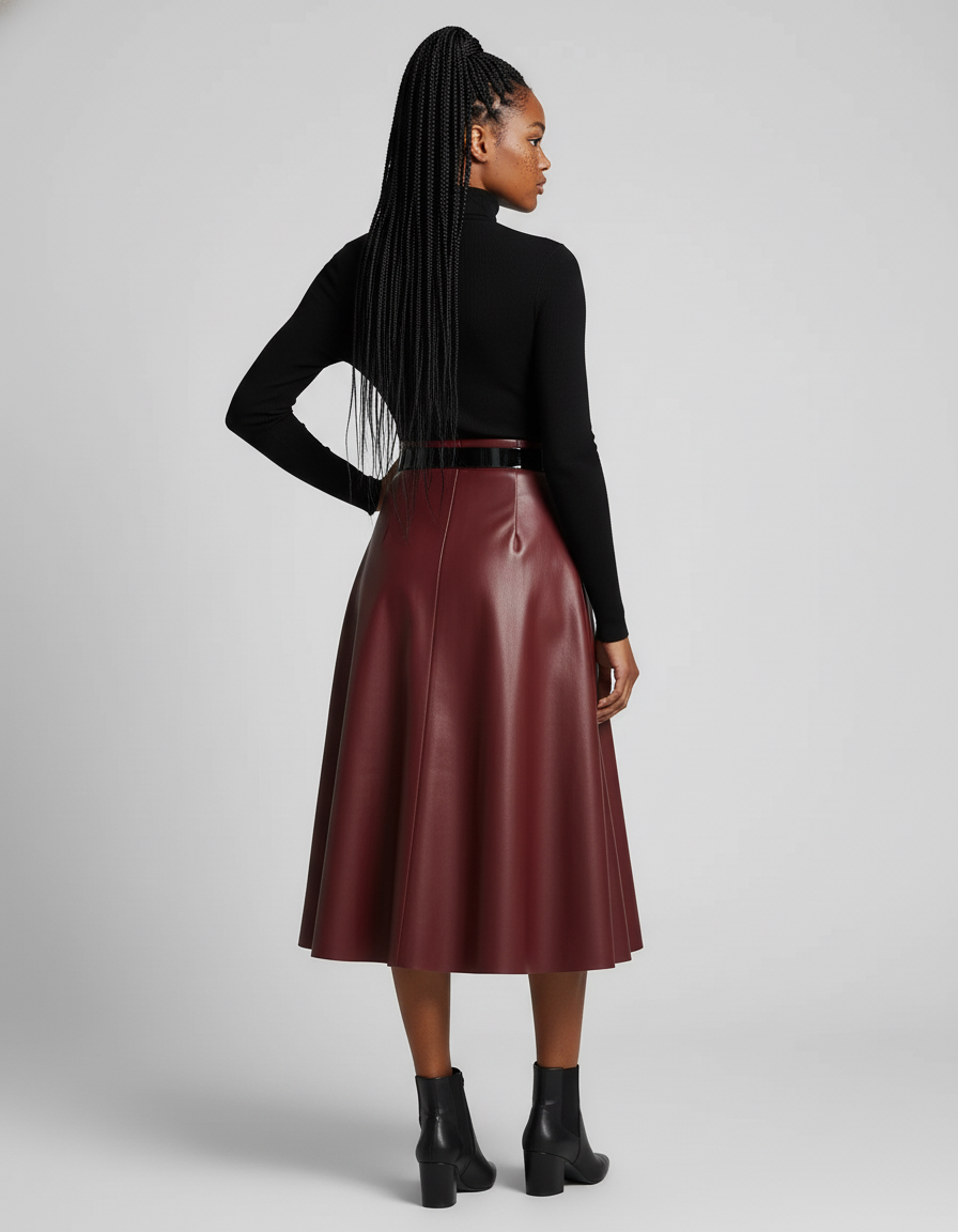 Jupe En Cuir Rouge Bordeaux