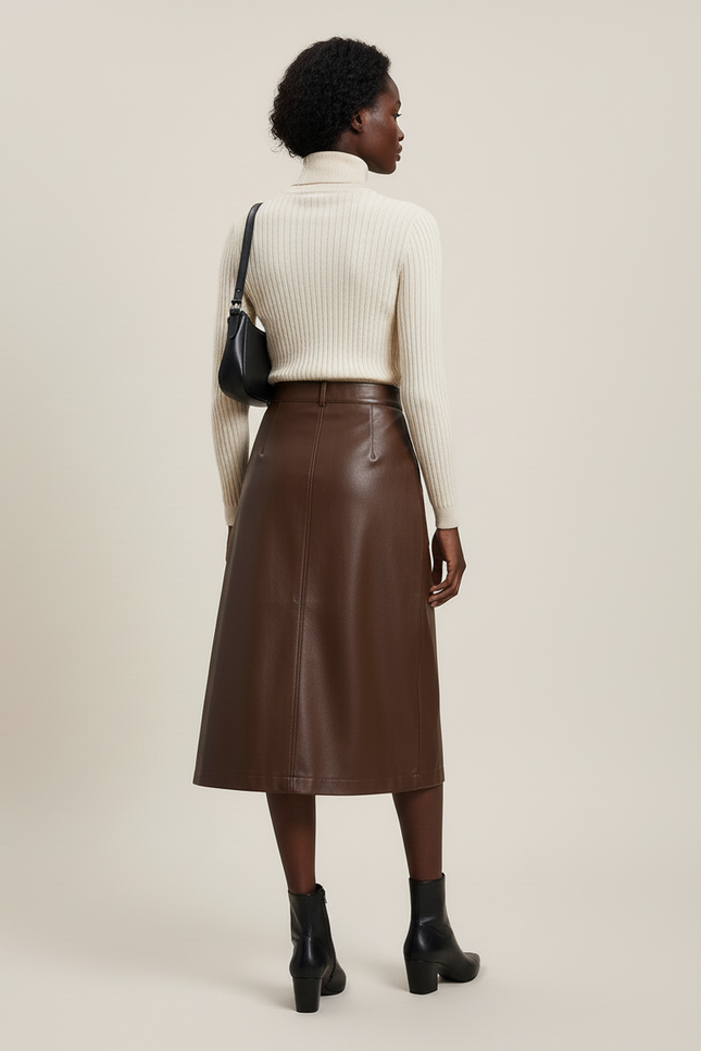 Jupe Marron Simili Cuir