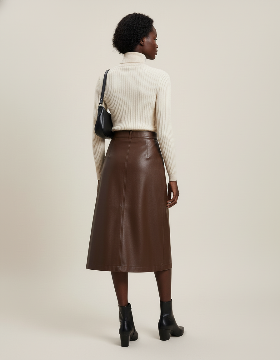 Jupe Marron Simili Cuir