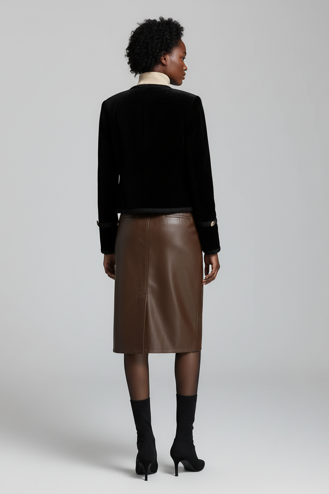 Jupe Crayon Cuir Taille Haute