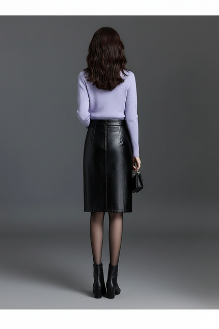 Jupe Cuir Noir Crayon
