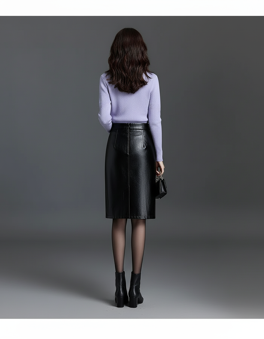 Jupe Cuir Noir Crayon