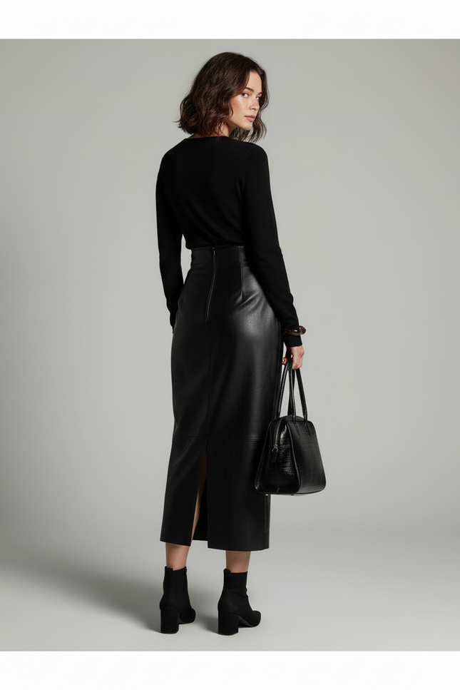 Jupe Crayon Cuir Longue