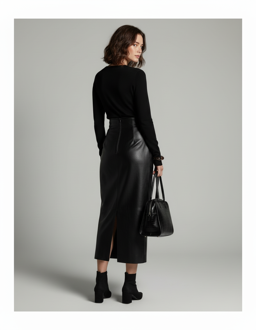 Jupe Crayon Cuir Longue
