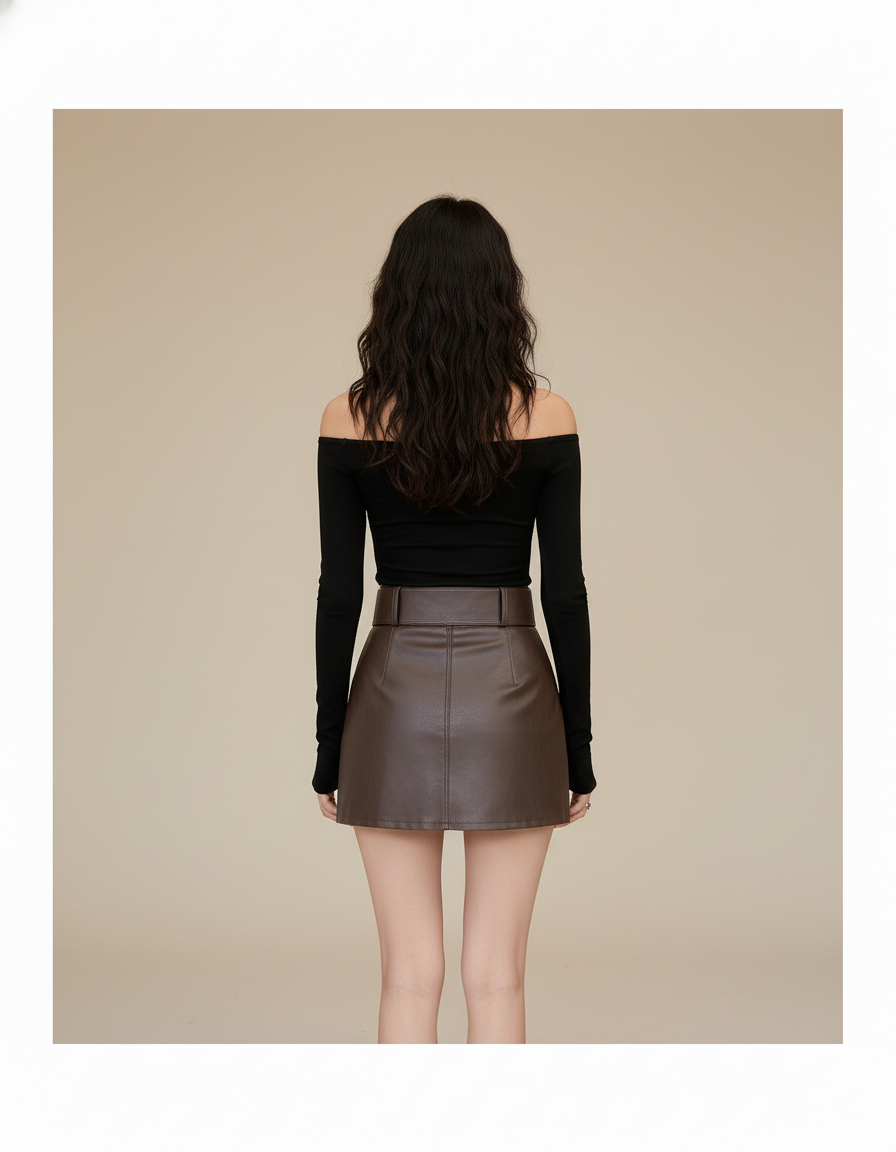 Jupe Simili Cuir Ceinture