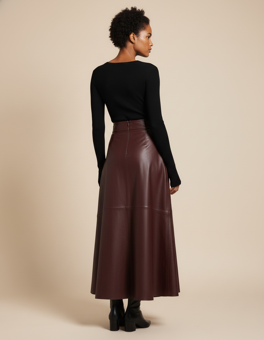 Jupe Longue Cuir Bordeaux