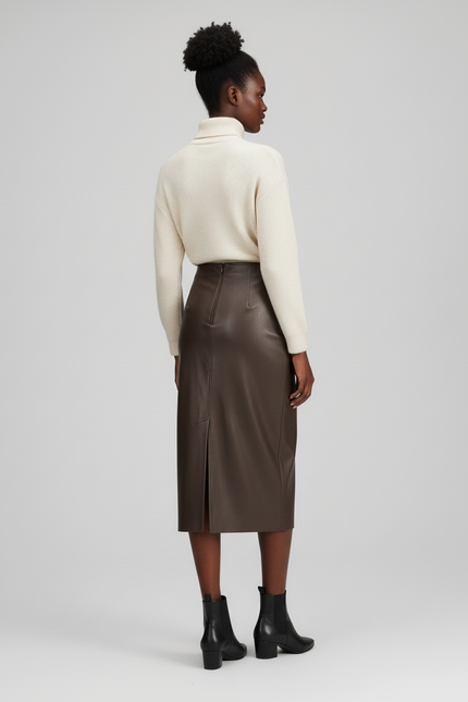 Jupe Simili Cuir Chocolat