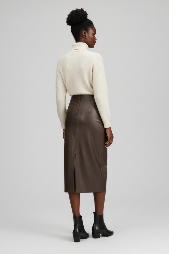 Jupe Simili Cuir Chocolat