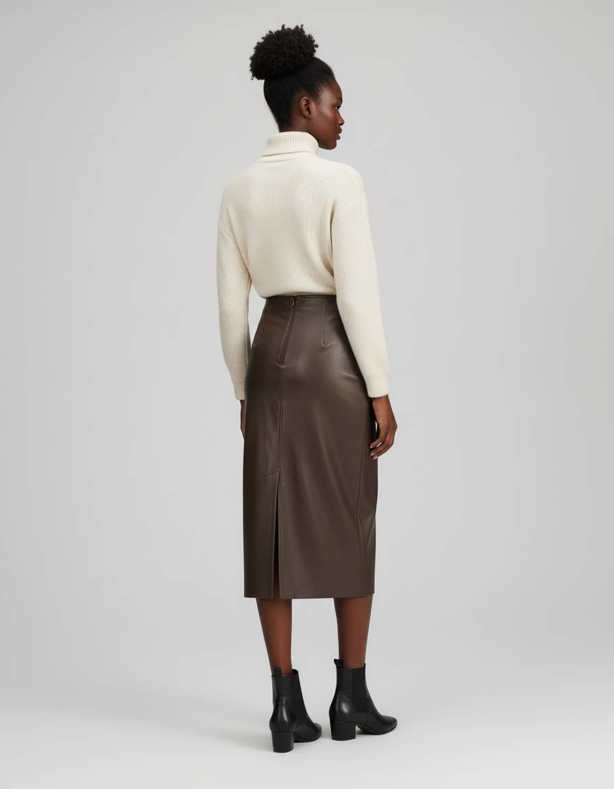 Jupe Simili Cuir Chocolat