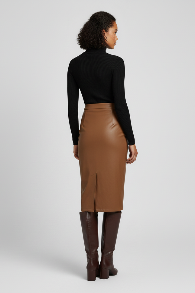Jupe Crayon Simili Cuir Fendue