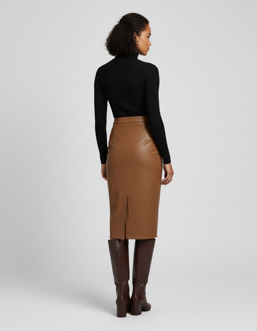 Jupe Crayon Simili Cuir Fendue