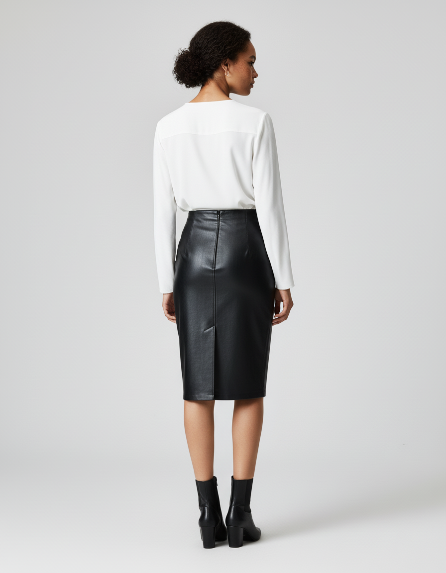 Jupe Crayon Cuir Fendu